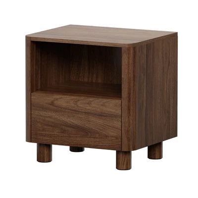 Scratched BT-COCO-1S1D-WN Oikiture Bedside Table Nightstand One Drawer Open Shelf Handle-Free Walnut