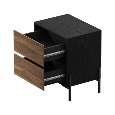 BT-KAMA-2D-WN Oikiture Bedside Table 2 Drawers Side End Bedroom Storage Nightstand Walnut