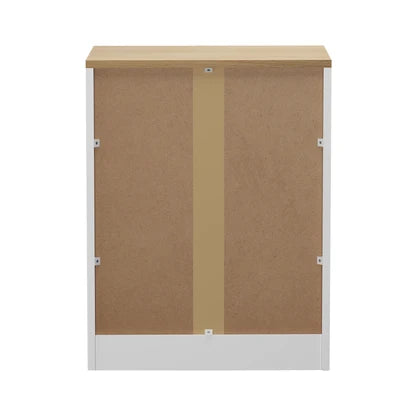 BT-LECI-3D-WDWH Oikiture Bedside Table 3 Drawers Nightstand Cabinet End Table Natural&White