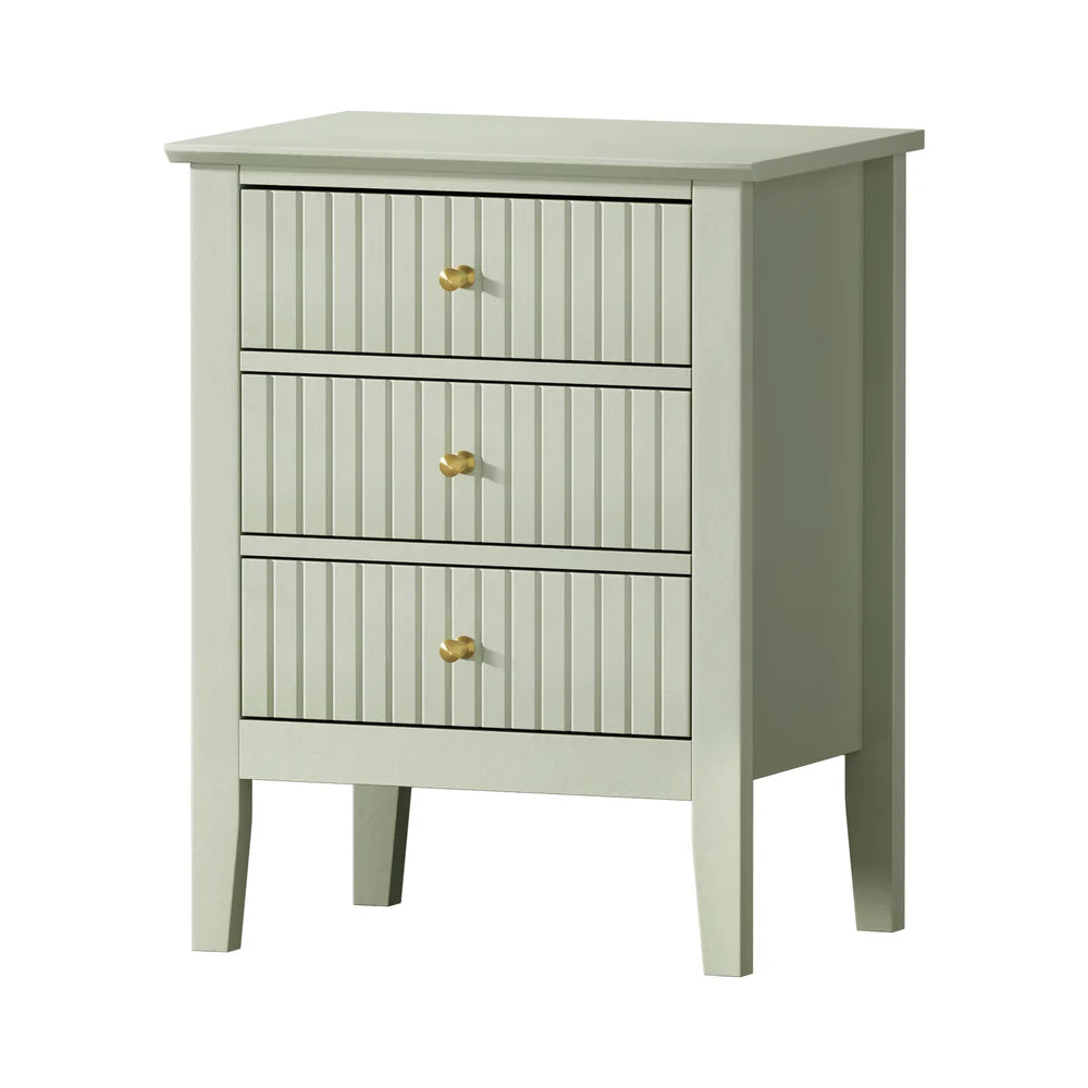 BT-PRIN-3D-GN Oikiture Bedside Table 3 Drawers Side End Storage Furniture Nightstand Green