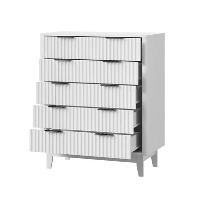 COD-HH-GLORY-5D-WH-AB Oikiture 5 Chest of Drawers Storage Cabinet Dressers Tallboy Stripe White