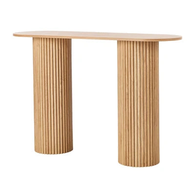 CST-JEN-WD Oikiture Console Table Oval Hallway Desk Modern Entryway Table Natural