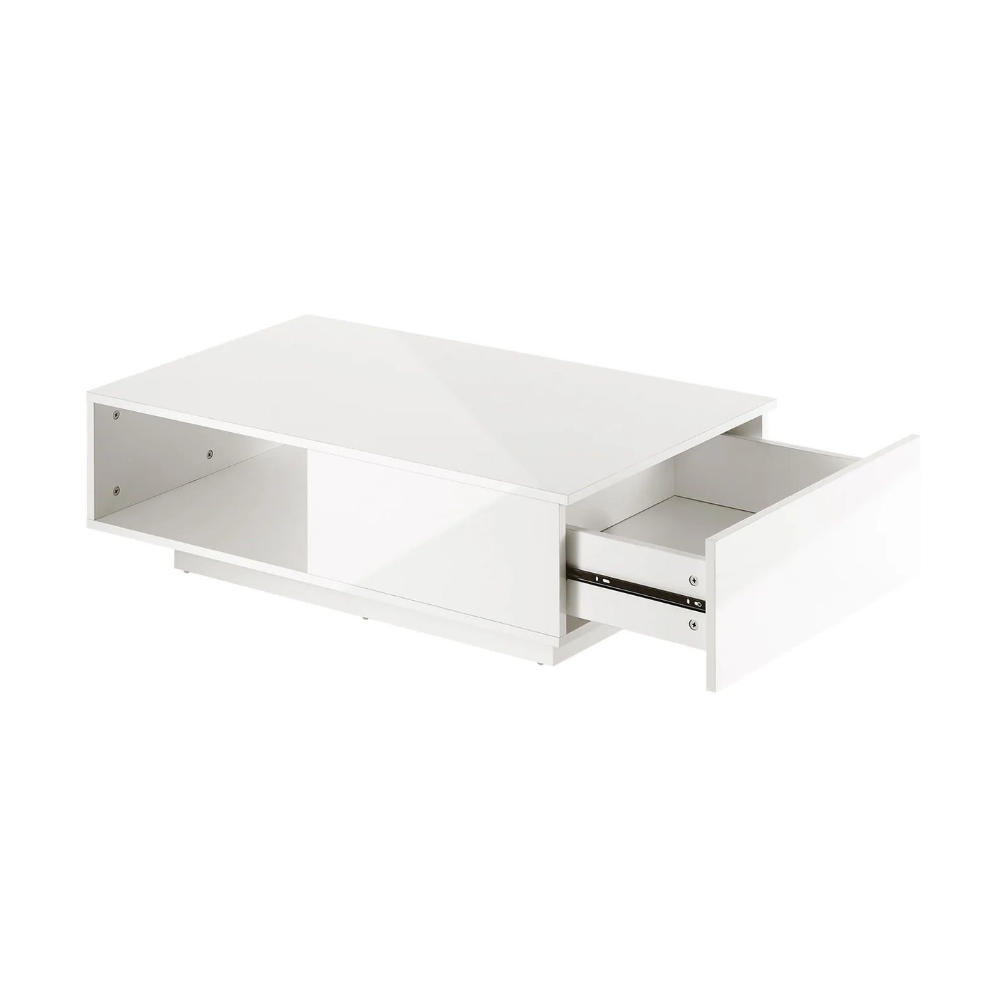 CTB-B15-DELI-WH Oikiture Coffee Table LED High Gloss Storage Drawer White