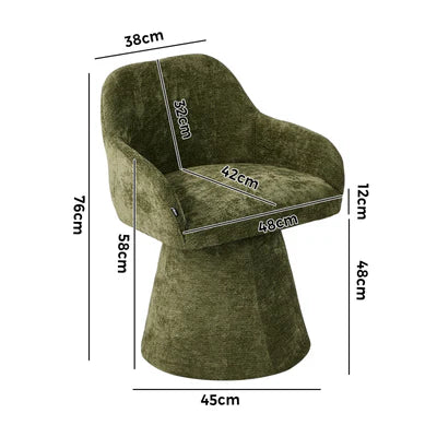 DCH-ALAN-CH-GN Oikiture Dining Chair Swivel Armchair Lounge Accent Chairs Chenille Green