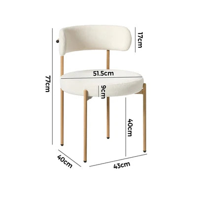 DCH-HD-RO-WDWH-2PC Oikiture 2x Dining Chair Round Boucle Kitchen Lounge Seats White&Natural