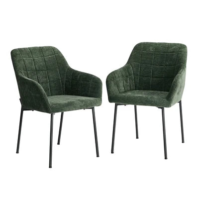 DCH-JORN-CH-GN-2PC Oikiture 2x Dining Chairs Kitchen Accent Armchairs Chenille Fabric Green