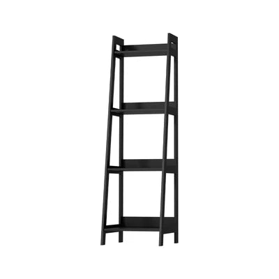 DS-VJ-LADR-4S-BK Oikiture Bookshelf 4 Tier Corner Ladder Shelf Home Storage Display Rack Black