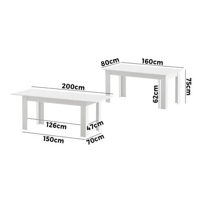 DTB-EX200-WH-AB Oikiture 200cm Extendable Dining Table Kitchen Restaurant Cafe Table White