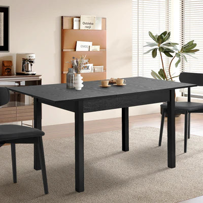 DTB-KAKA-EX160-BK-AB Oikiture 160cm Extendable Dining Table Wooden Rectangular Kitchen Table Black