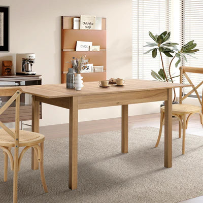 DTB-KAKA-EX160-WD-AB Oikiture 160cm Extendable Dining Table Wooden Rectangular Kitchen Table Natural