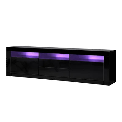 EU-BD-D2-180-BK-AB Oikiture TV Unit Entertainment Unit TV Cabinet Stand Gloss LED RGB Black 180CM