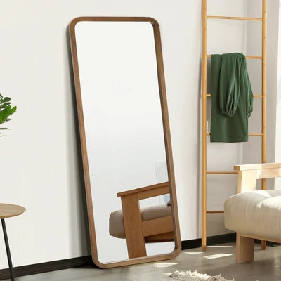 FM-B-RECT-18070-WN Oikiture Full Length Mirror 180x70cm Rectangle Dressing Floor Mirrors Walnut