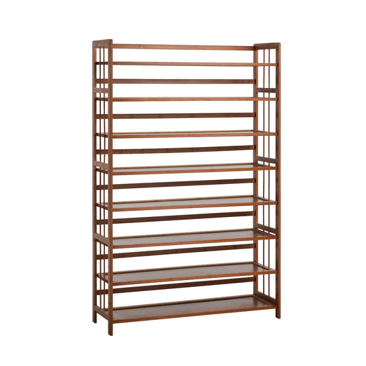 SS-BM-880-BR Oikiture Shoe Rack Storage Organizer Bamboo Stand 8 Shelves Brown