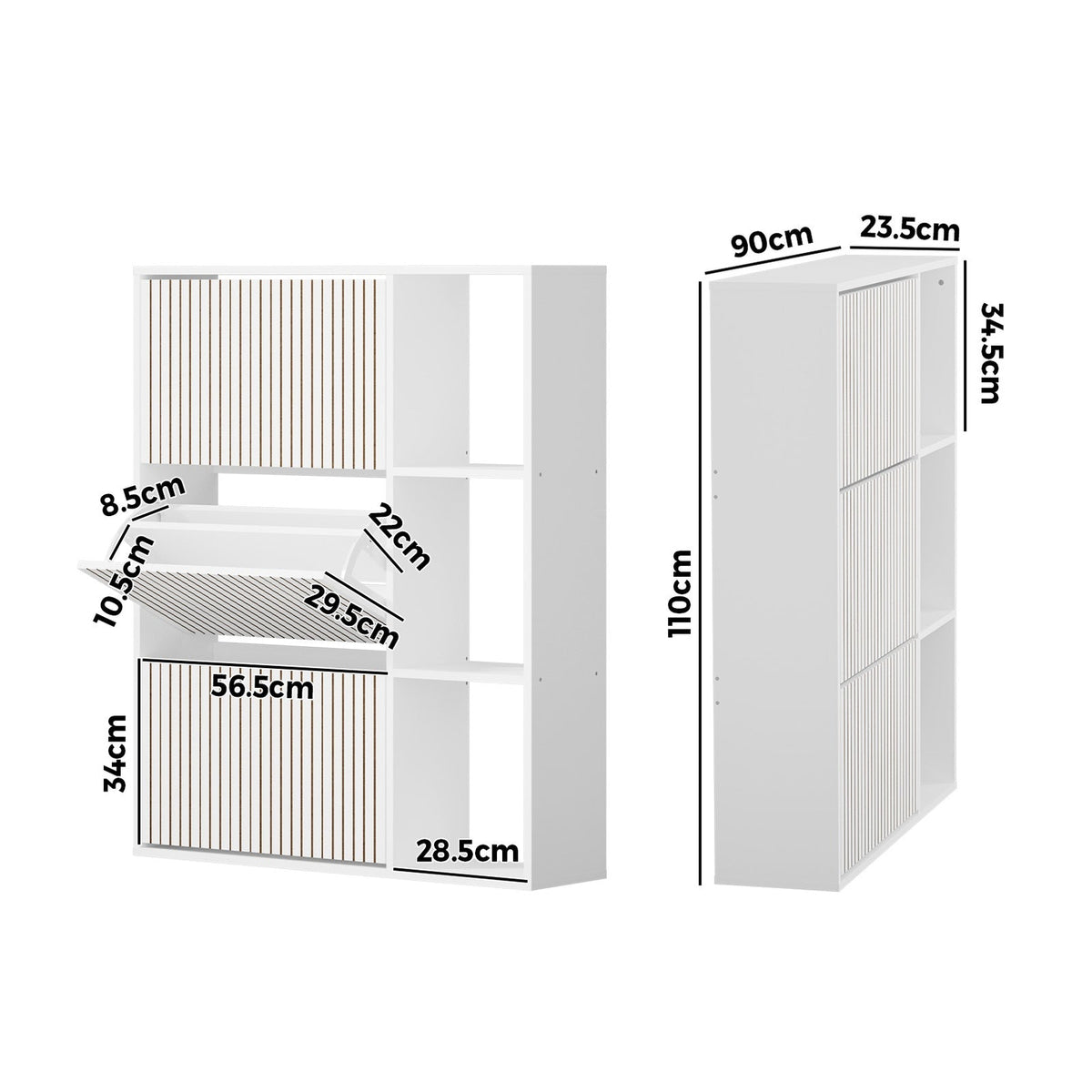 SS-VJ-TICK-3R3S-WH-AB Oikiture Shoe Rack Storage Cabinet with Display Shelves Organiser White