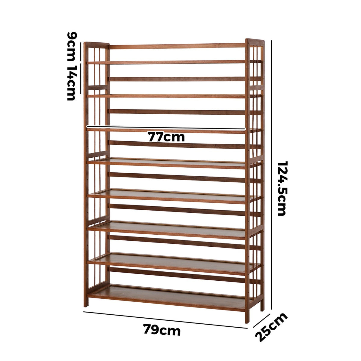 SS-BM-880-BR Oikiture Shoe Rack Storage Organizer Bamboo Stand 8 Shelves Brown