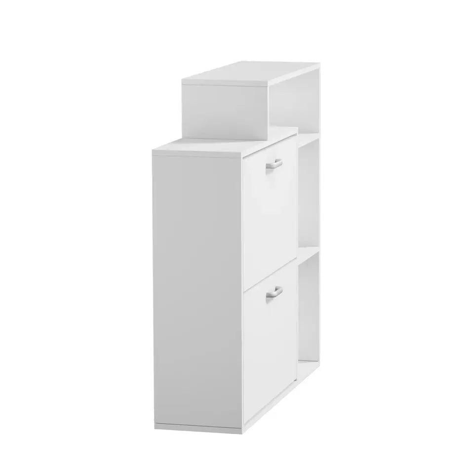 SS-VJ-2ROW-WH Oikiture Shoe Cabinet Storage 2 Doors Shoes Rack Display Wooden Shelves White