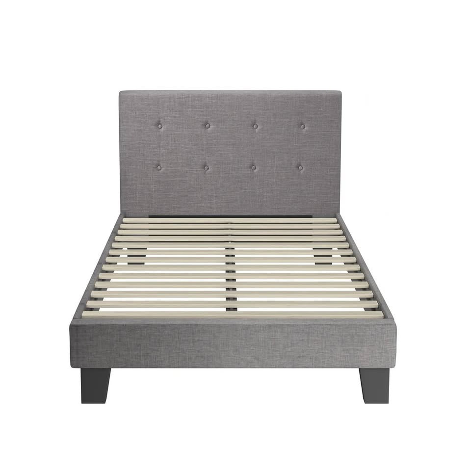 BF-B-POLO-KS-GY-AB Oikiture Bed Frame King Single Bed Platform Wooden Fabric Grey