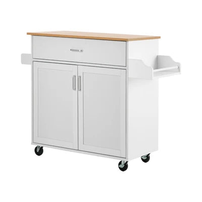 KT-CLEO-WHWD Oikiture Kitchen Island Trolley Rolling Storage Cart with Drawer & Towel Rack