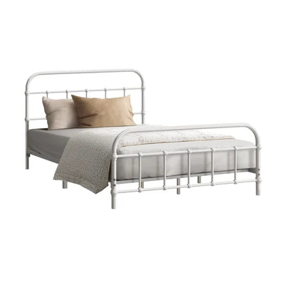 MBF-E-CAS-KS-WH Oikiture Bed Frame Metal Bed Base King Single Size Bed Platform White