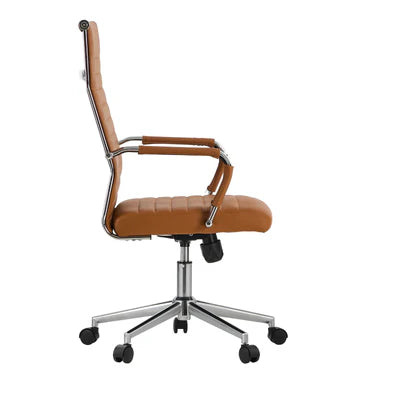 OCH-EPAD-LEA-BR Oikiture Office Chair Executive Swivel Desk Chair High Back Leather Brown