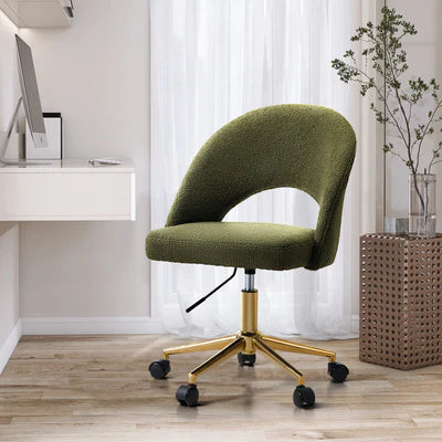 OCH-HOLLOWY-SP-GN Oikiture High Back Hollow Armless Home Office Chair Boucle Green&Gold