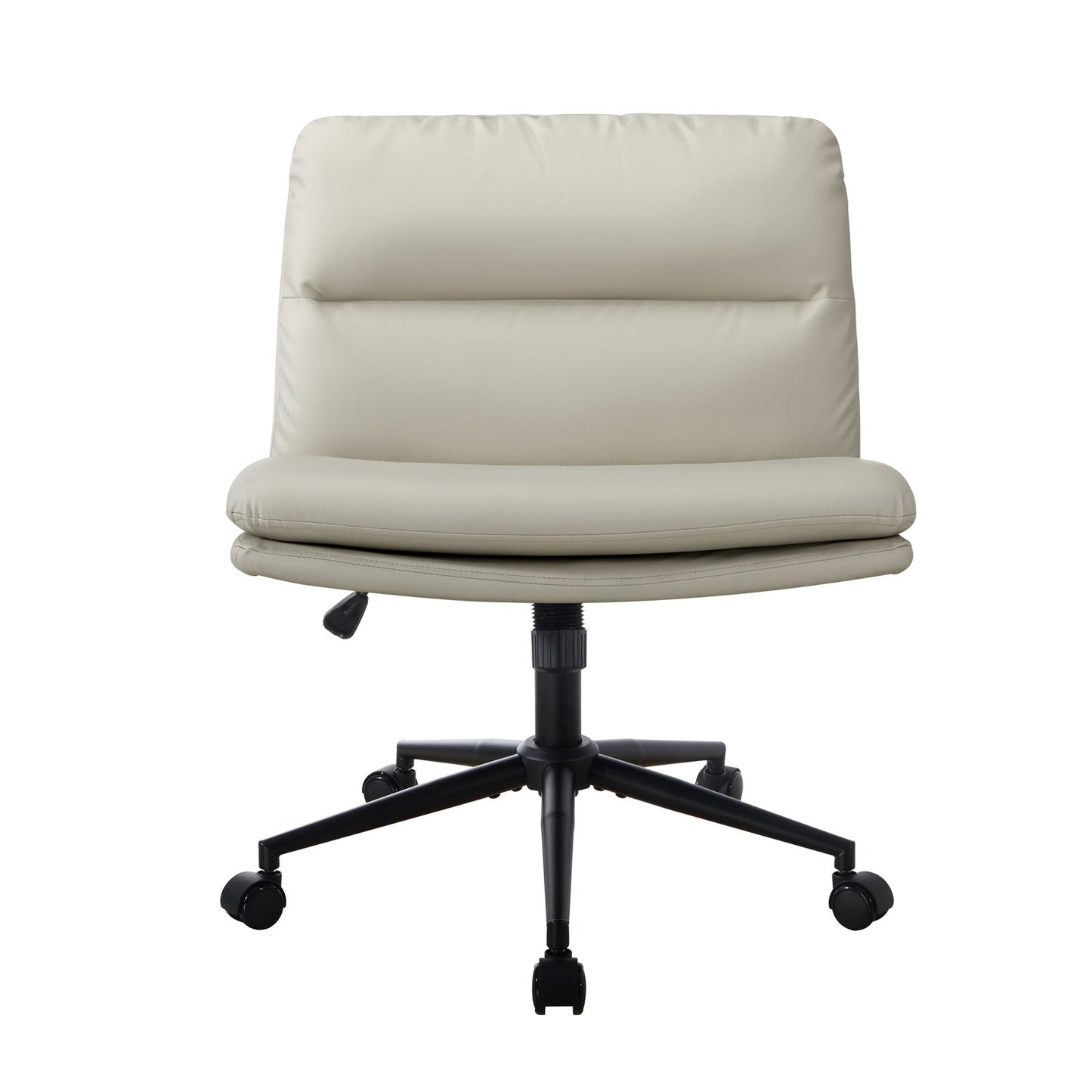 OCH-ROLCROSS-LEA-BG Oikiture Mid Back Office Chair Wide Seat Leather Beige with Wheels