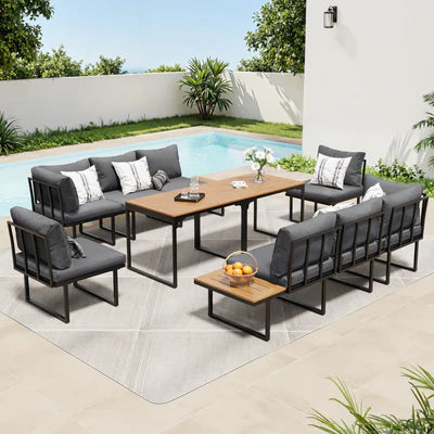 ODDS-FAROE-GY-AABBC Livsip 8 Seater Outdoor Dining Set Sofa Lounge Setting Side Table Furniture Grey