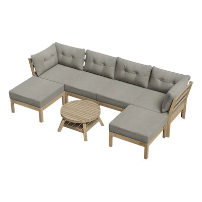 ODSS-WD-PAGSUM-GY-ABBC Livsip 7 Piece Outdoor Lounge Sofa Set Garden Furniture Dining Table Chairs Grey