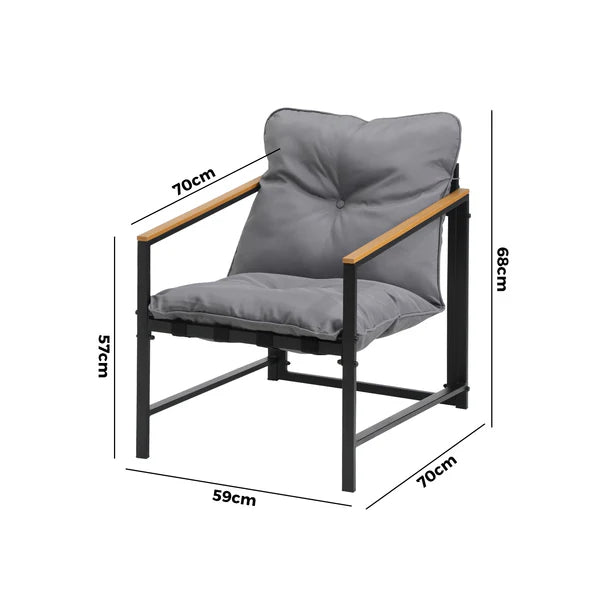 OPS-POLUX-2CH-GY Livsip 2 Piece Outdoor Armchair Lounge Sofa Black