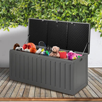 OSBO-490L-BKGY Livsip Outdoor Storage Box Bench 490L Cabinet Container Garden Deck Tool Grey