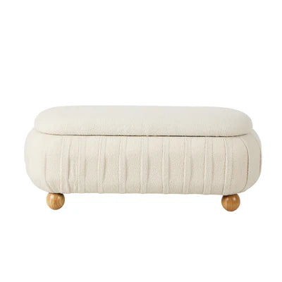 OTM-B-COCO-SP-BG Oikiture 103cm Teddy Boucle Storage Ottoman Oval Bench Chest Ball Legs Beige