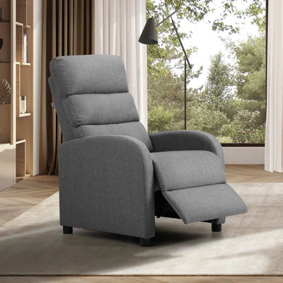 RCH-B1-LYON-GY-AB Oikiture Recliner Chair ArmChair Padded Sofa Lounge Adjustable Polyester Grey