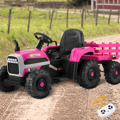 ROC-TRACT-V2-PK Mazam Kids Ride On Car Tractor 12V Electric Battery Toy Remote Control Cars Pink