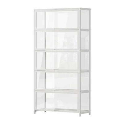 SB-DISPLAY-590-WH Oikiture Display Cabinet Storage 5-Tier Shelves Tall Clear Bookcase Rack White
