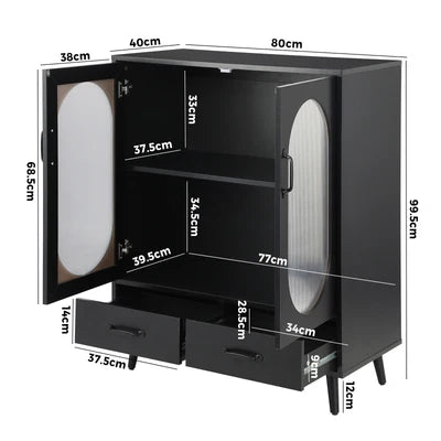 SB-KIRI-A35-BK-AB Oikiture Sideboard Buffet Bar Storage Cabinet Cupboard Hallway Console Table