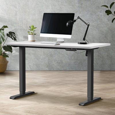 SD-LEG-140M-BK+DB-SLIM-14-WH Oikiture Electric Standing Desk Single Motor Black Frame 140CM Tabletop