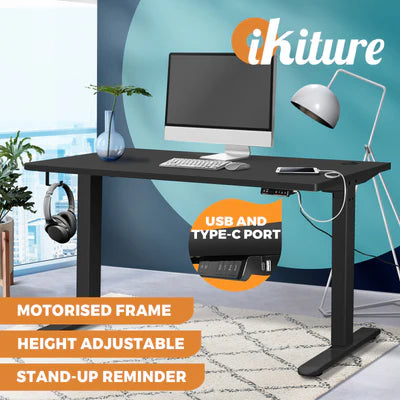SD-LEG-M1-BK+DB-12-BK Oikiture Electric Standing Desk Motorised Height Adjustable Sit Stand Table