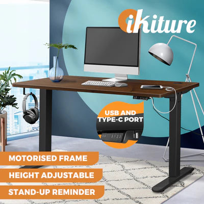 SD-LEG-M1-BK+DB-14-WN Oikiture Electric Standing Desk Motorised Height Adjustable Sit Stand Table