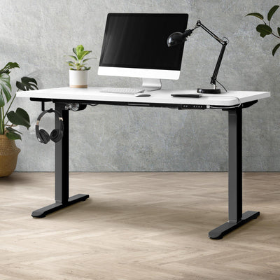 SD-LEG-M1-BK+DB-15-WH Oikiture Electric Standing Desk Motorised Height Adjustable Sit Stand Table