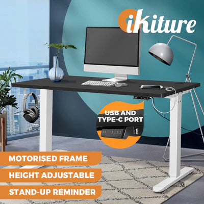 SD-LEG-M1-WH+DB-12-BK Oikiture Electric Standing Desk Motorised Height Adjustable Sit Stand Table