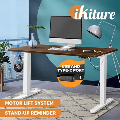 SD-LEG-M2-WH+DB-15-WN Oikiture Electric Standing Desk Motorised Height Adjustable Office Desk USB Port