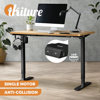 SD-LEG-S1-BK+DB-12-OAK Oikiture Electric Standing Desk Single Motor 120/140/150cm