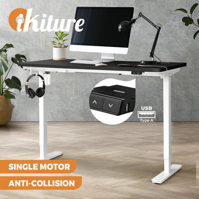 SD-LEG-S1-WH+DB-12-BK Oikiture Electric Standing Desk Single Motor 120/140/150cm