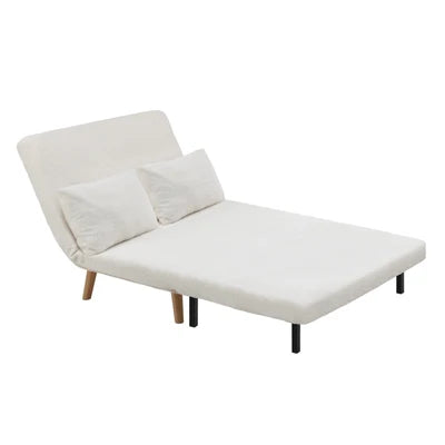 SFB-ES-HARA-M-SP-WH Oikiture Sofa Bed Lounge Chair Sherpa Fabric Recliner Wood Leg Double Seat White