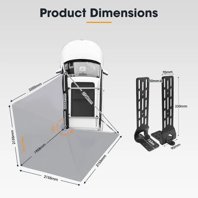 SH-SA270-GREY-S San Hima 270 Degree Free-Standing Awning 600D Double-Ripstop Oxford UPF50+ 4X4