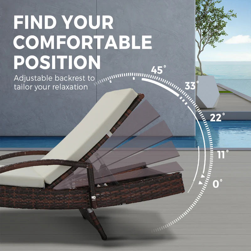 SL-B1-BRBG Livsip Adjustable Outdoor Patio Wicker Sun Lounger Day Bed Sofa Waterproof Brown & Beige