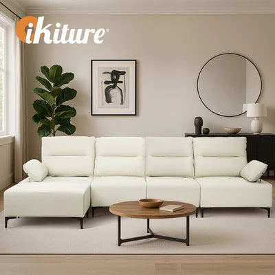 SOF-KERRY-LMMR-OTM-BE Oikiture 5 Seater Modular Sofa Chenille Couch Chair Armrest Ottoman Set