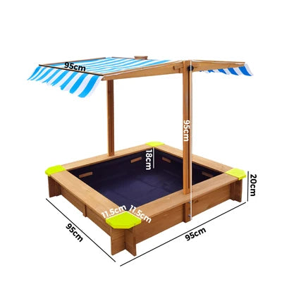 SPIT-CANOPY-WHBL Mazam Kids Sandpit Outdoor Toys Wooden Sandbox Beach Play Box Children Canopy