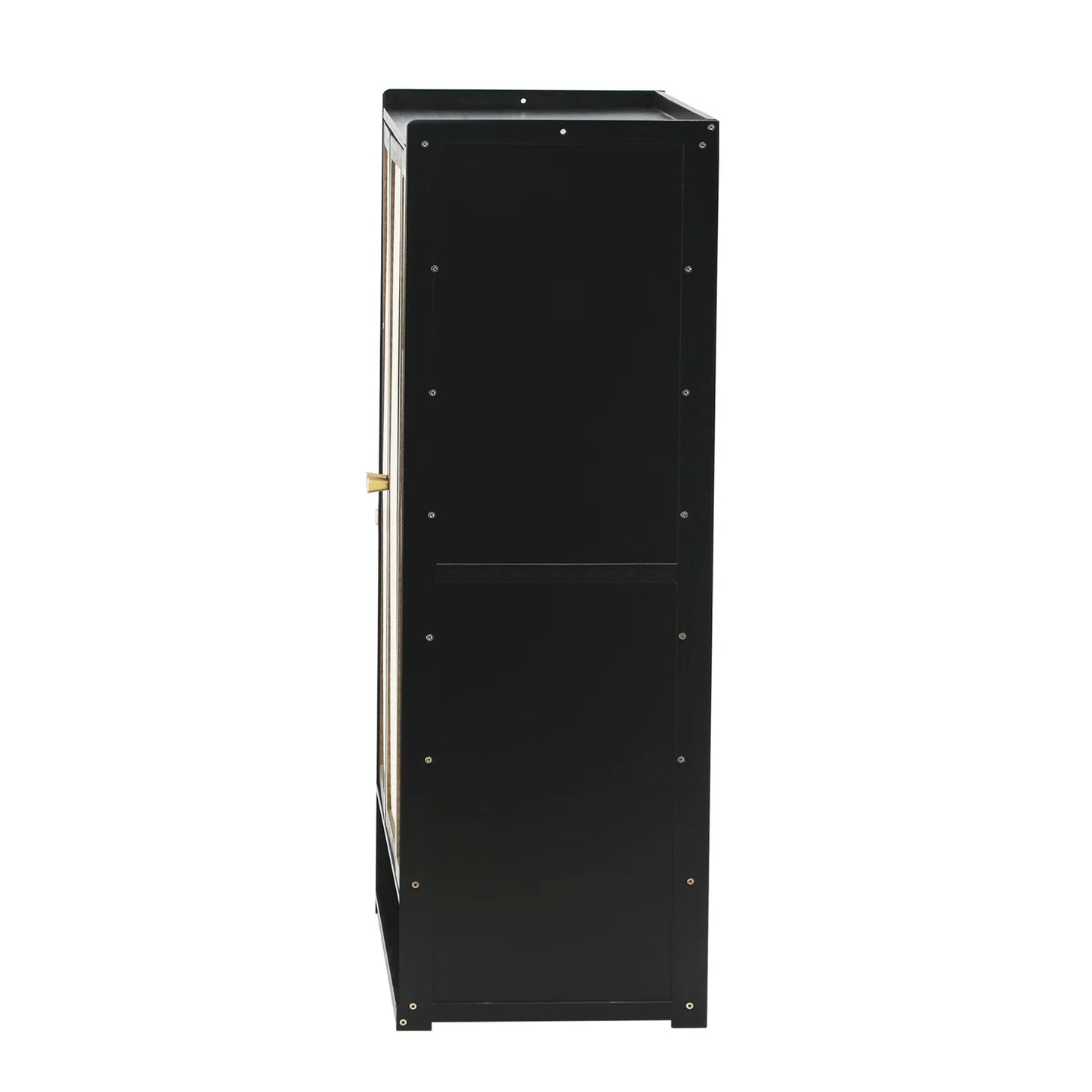 SS-BM-RTN-2D-BK Oikiture Shoe Storage Cabinet 2 Doors Rattan Black