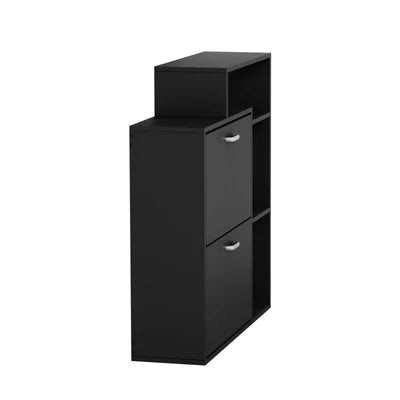 SS-VJ-2ROW-BK Oikiture Shoe Cabinet Storage 2 Doors Shoes Rack Display Wooden Shelves Black